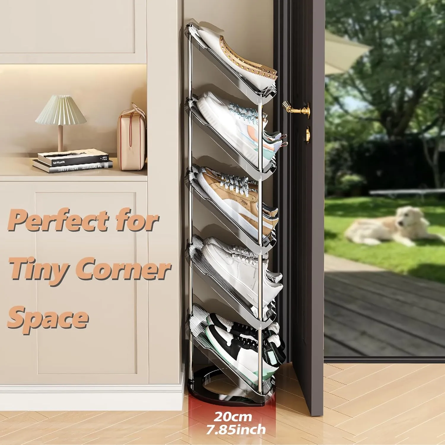 Sloping Narrow Shoe Rack 5 Tiers - Free Standing Vertical Shoes Racks for Small Spaces and Corner, Shoe Storage Organizer for Entryway, Tall Slim Shoe Shelf Cabinet for Shoes and Boots