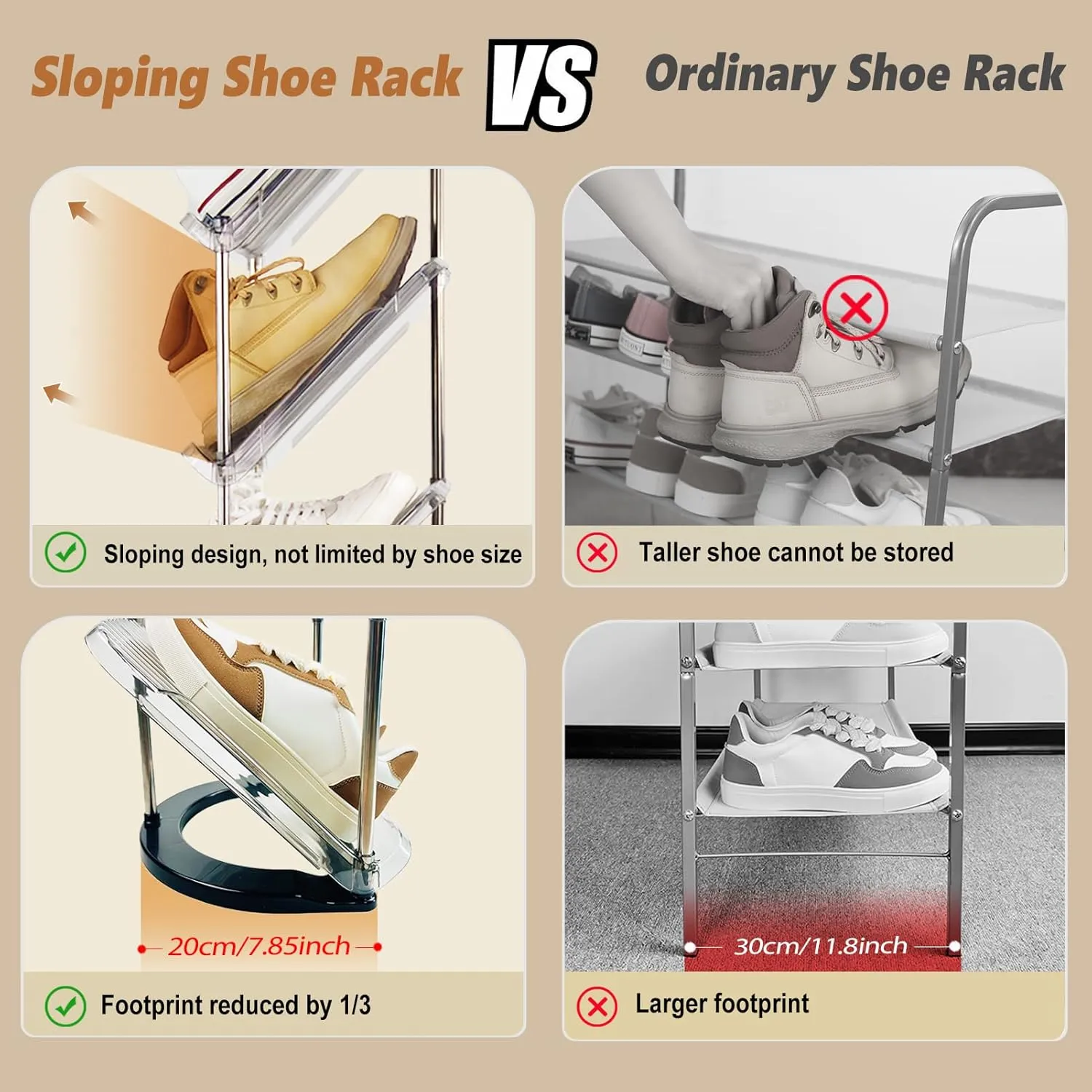 Sloping Narrow Shoe Rack 5 Tiers - Free Standing Vertical Shoes Racks for Small Spaces and Corner, Shoe Storage Organizer for Entryway, Tall Slim Shoe Shelf Cabinet for Shoes and Boots