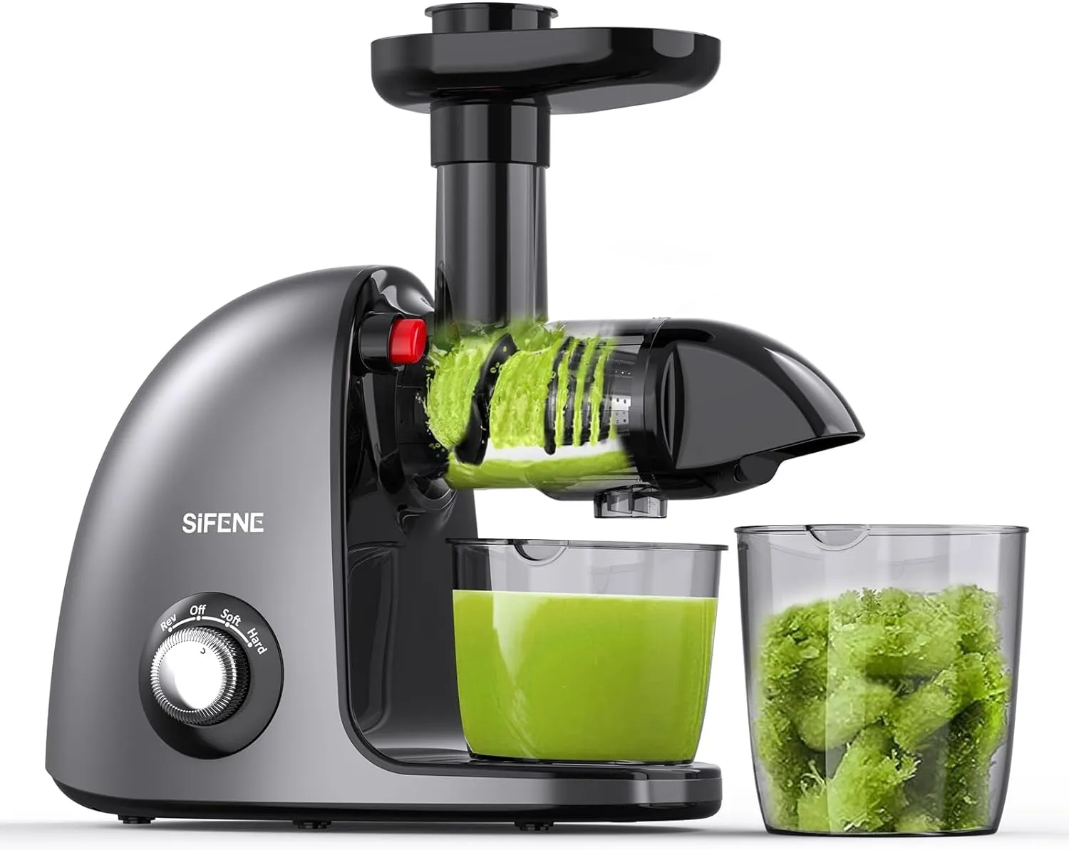 Slow Masticating Juicer Machine, SiFENE Cold Press Juicer for Fruit Vegetable, High Juice Yield Maker Extractor with Quiet Motor Anti-Clog System, Easy to Clean, Gray