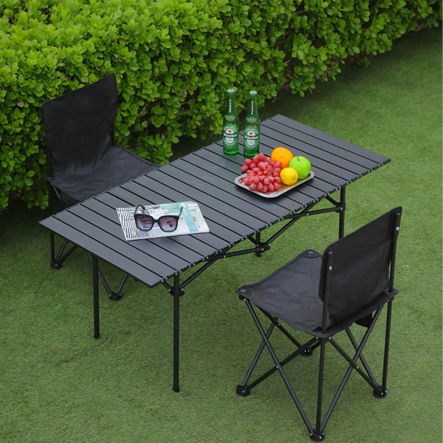 Small Camping Table, Foldable Beach Table with Aluminum Top, Portable Design for Outdoor Picnic, BBQ, Cooking, and Festivals with Carrying Bag Wood Color 120×55×50cm/47×21×19.7in