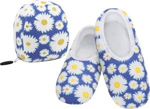 Snoozies Skinnies Womens Slipper Socks - Non-Slip Slippers with a Lightweight Sherpa Lining - Travel Slippers with Storage Pouch BDAISY-Large