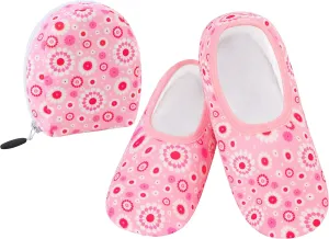 Snoozies Skinnies Womens Slipper Socks - Non-Slip Slippers with a Lightweight Sherpa Lining - Travel Slippers with Storage Pouch
