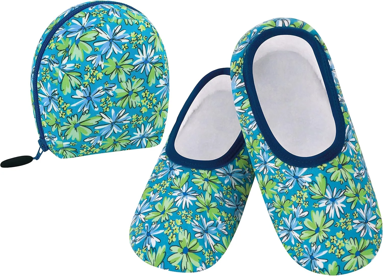 Snoozies Skinnies Womens Slipper Socks - Non-Slip Slippers with a Lightweight Sherpa Lining - Travel Slippers with Storage Pouch