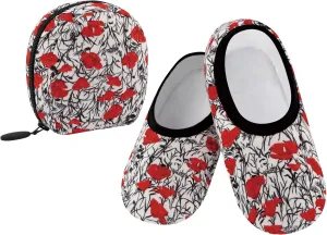 Snoozies Skinnies Womens Slipper Socks - Non-Slip Slippers with a Lightweight Sherpa Lining - Travel Slippers with Storage Pouch