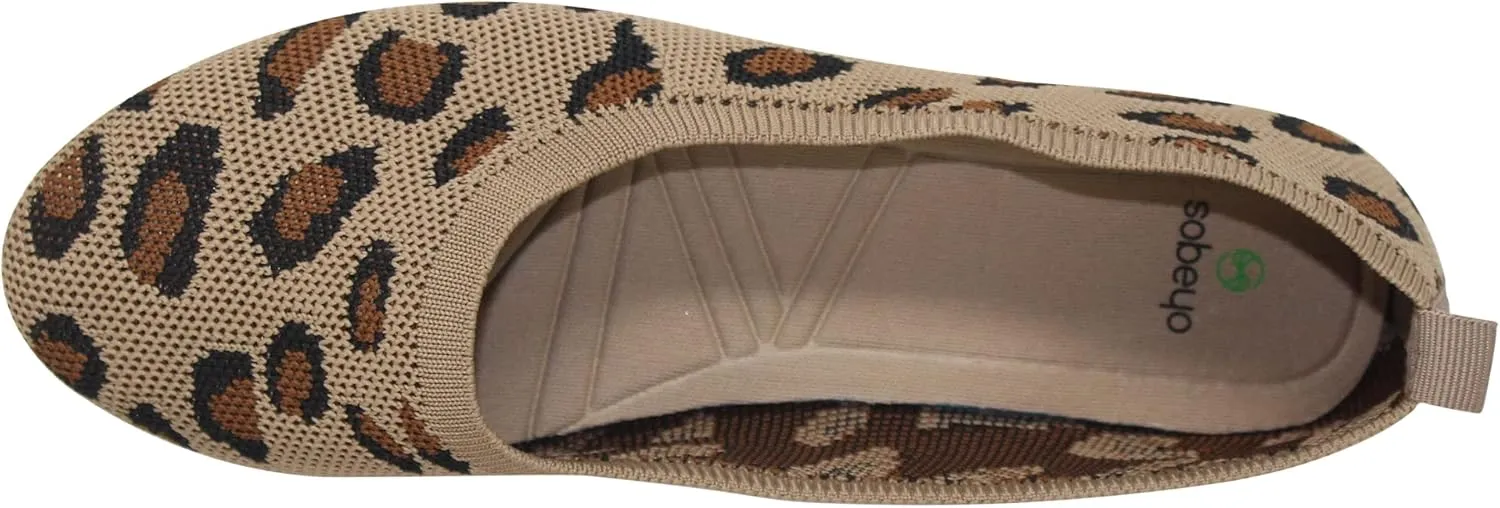 SOBEYO Ballet Flats Comfort Soft-Sole Breathable Sweater Fabric Lightweight Round Toe Shoes