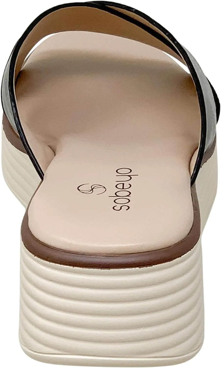 SOBEYO Women's Criss Cross Platform Sandals Striped Sole Accent Cushioned Slip On Slides