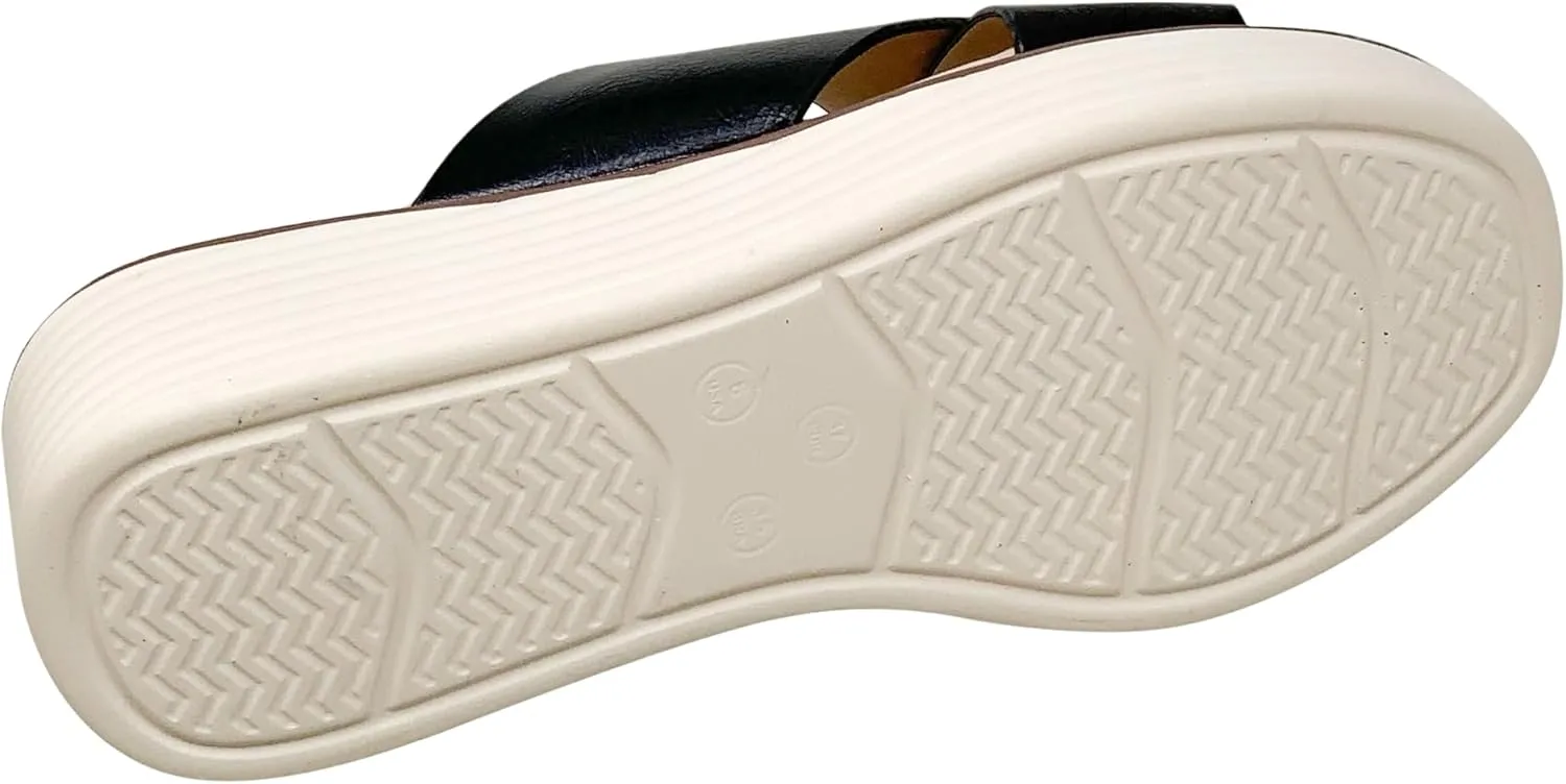 SOBEYO Women's Criss Cross Platform Sandals Striped Sole Accent Cushioned Slip On Slides