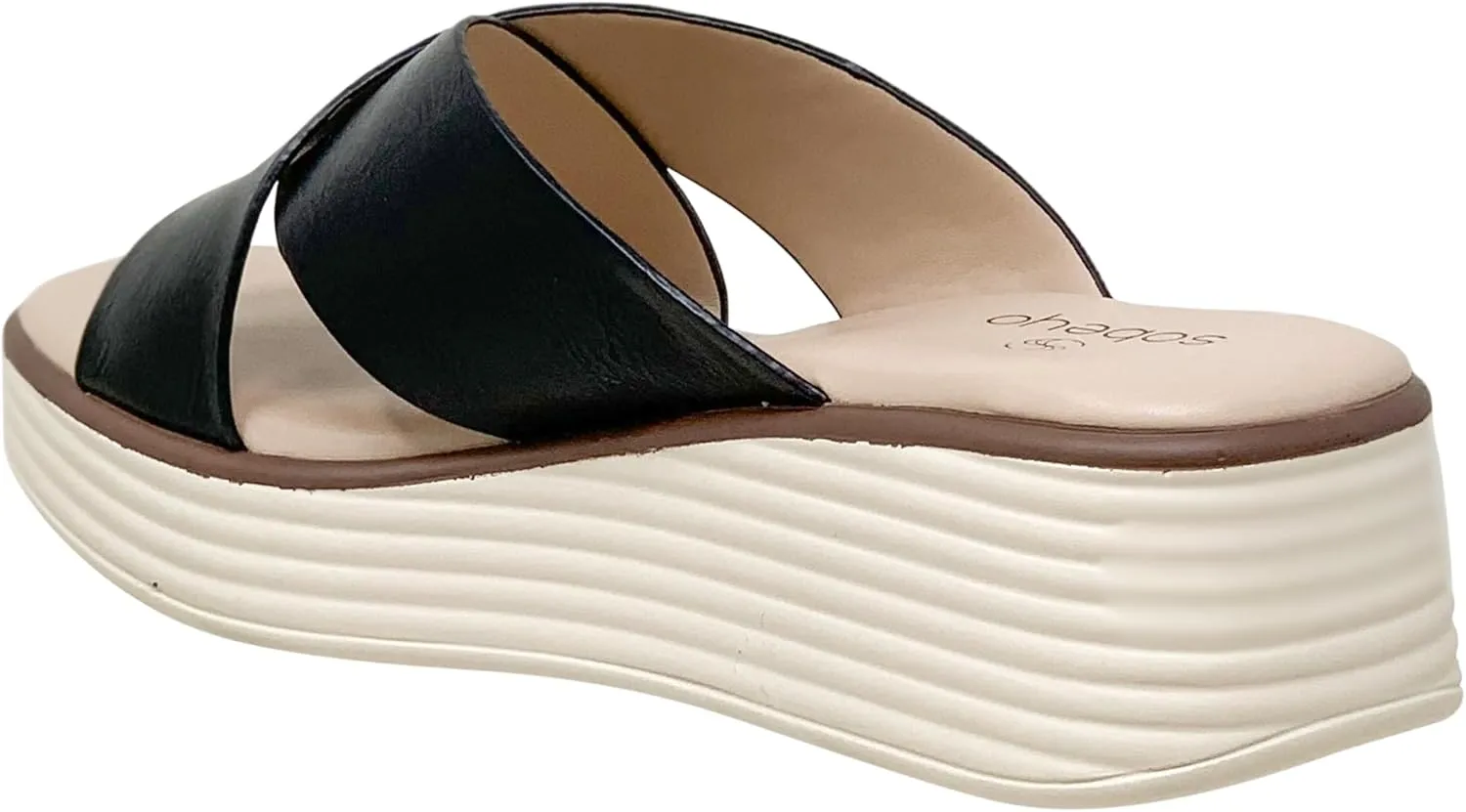 SOBEYO Women's Criss Cross Platform Sandals Striped Sole Accent Cushioned Slip On Slides