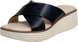 SOBEYO Women's Criss Cross Platform Sandals Striped Sole Accent Cushioned Slip On Slides