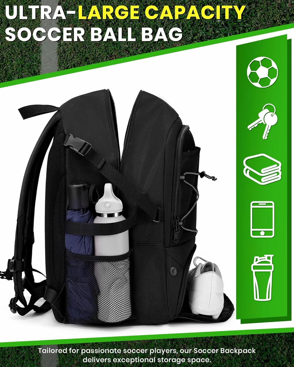 Soccer Backpack with Ball Holder &Soccer bag With Shoe Compartment, Water-Resistant Sports Bag for Soccer, Basketball, Football, Volleyball