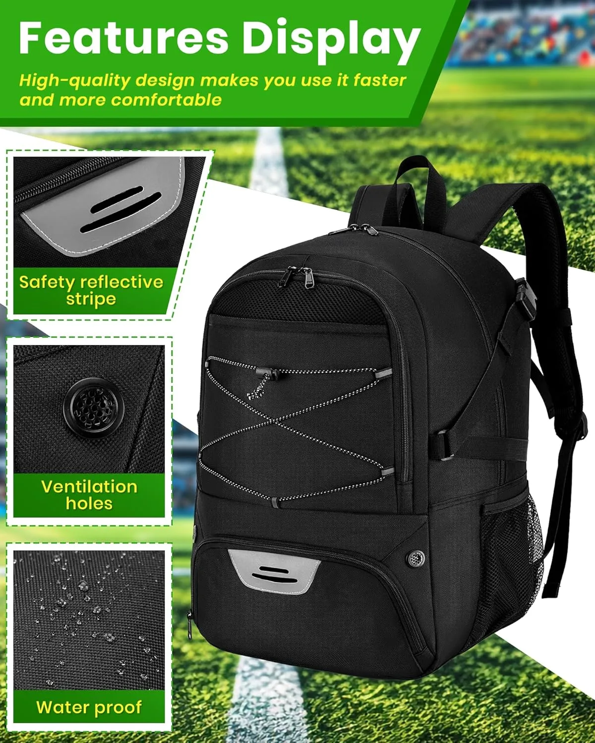 Soccer Backpack with Ball Holder &Soccer bag With Shoe Compartment, Water-Resistant Sports Bag for Soccer, Basketball, Football, Volleyball