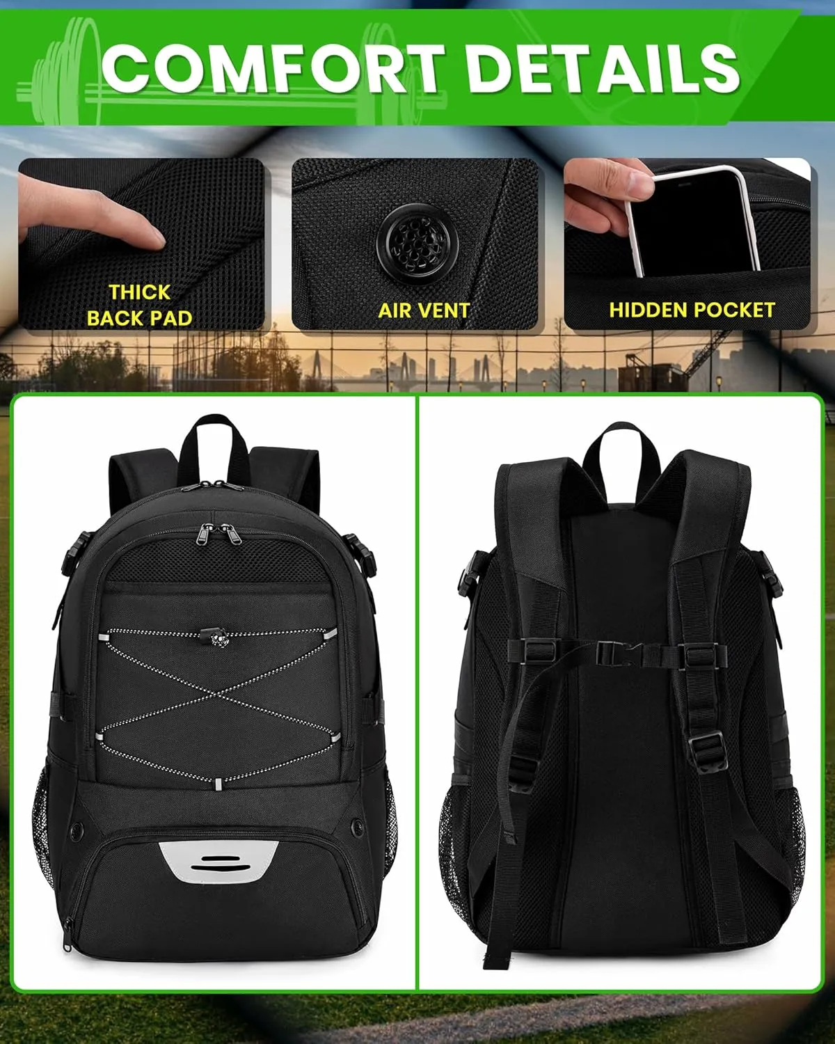 Soccer Backpack with Ball Holder &Soccer bag With Shoe Compartment, Water-Resistant Sports Bag for Soccer, Basketball, Football, Volleyball