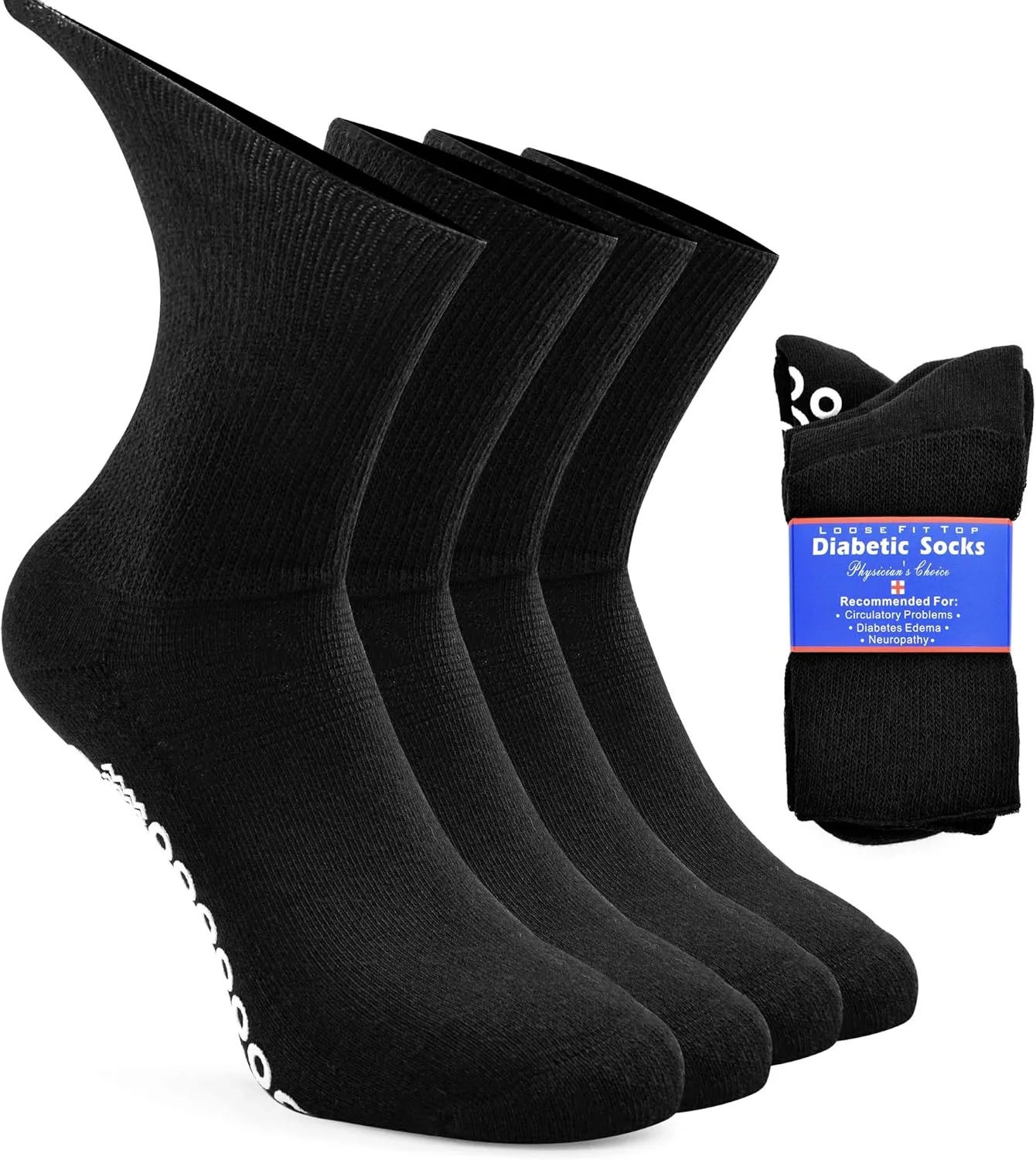 Socks Daze Non-Skid Diabetic Socks for Men Women with Grips, Non-Binding Crew Circulation Half Cushioned Non Slip Socks