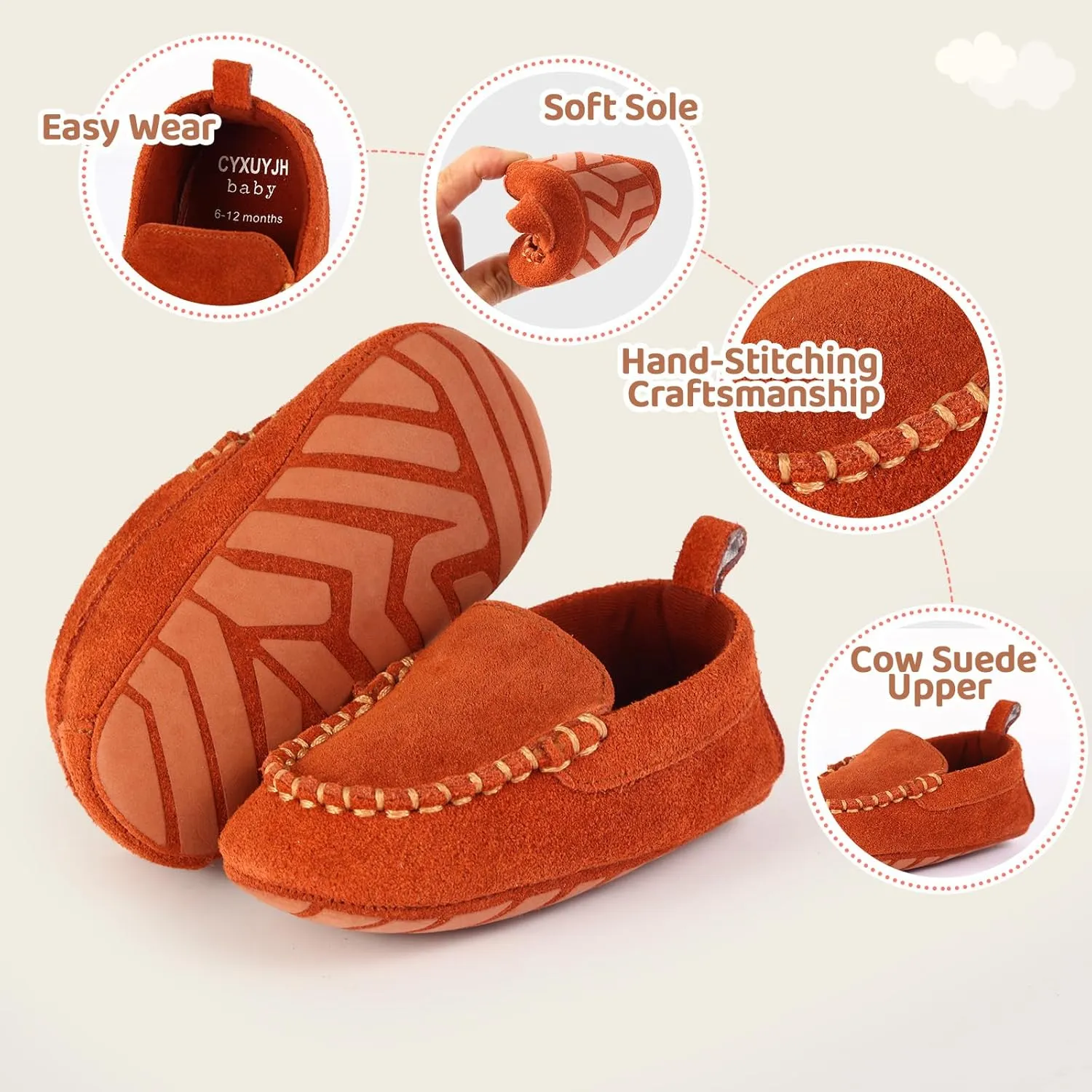 Soft Sole Baby Loafers Boys Girls Suede Leather First Walking Shoes Infant Baby Dress shoes 3-18 Months
