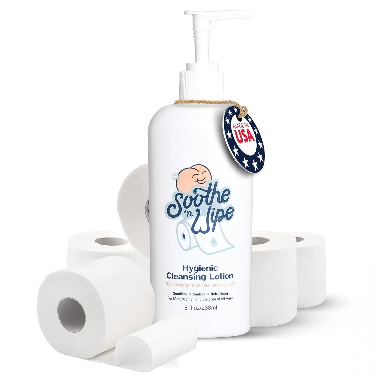 SOOTHE 'N WIPE Hygienic Cleansing Lotion, Flushable Wipe Alternative with Aloe & Moisturizers, Toilet Paper Moistener for Clean, Soft & Smooth Bum, Butt Cleaner, Sanitizing Lotion 8 Oz