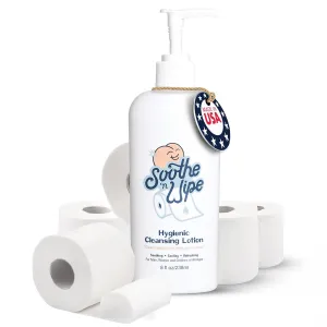 SOOTHE 'N WIPE Hygienic Cleansing Lotion, Flushable Wipe Alternative with Aloe & Moisturizers, Toilet Paper Moistener for Clean, Soft & Smooth Bum, Butt Cleaner, Sanitizing Lotion 8 Oz