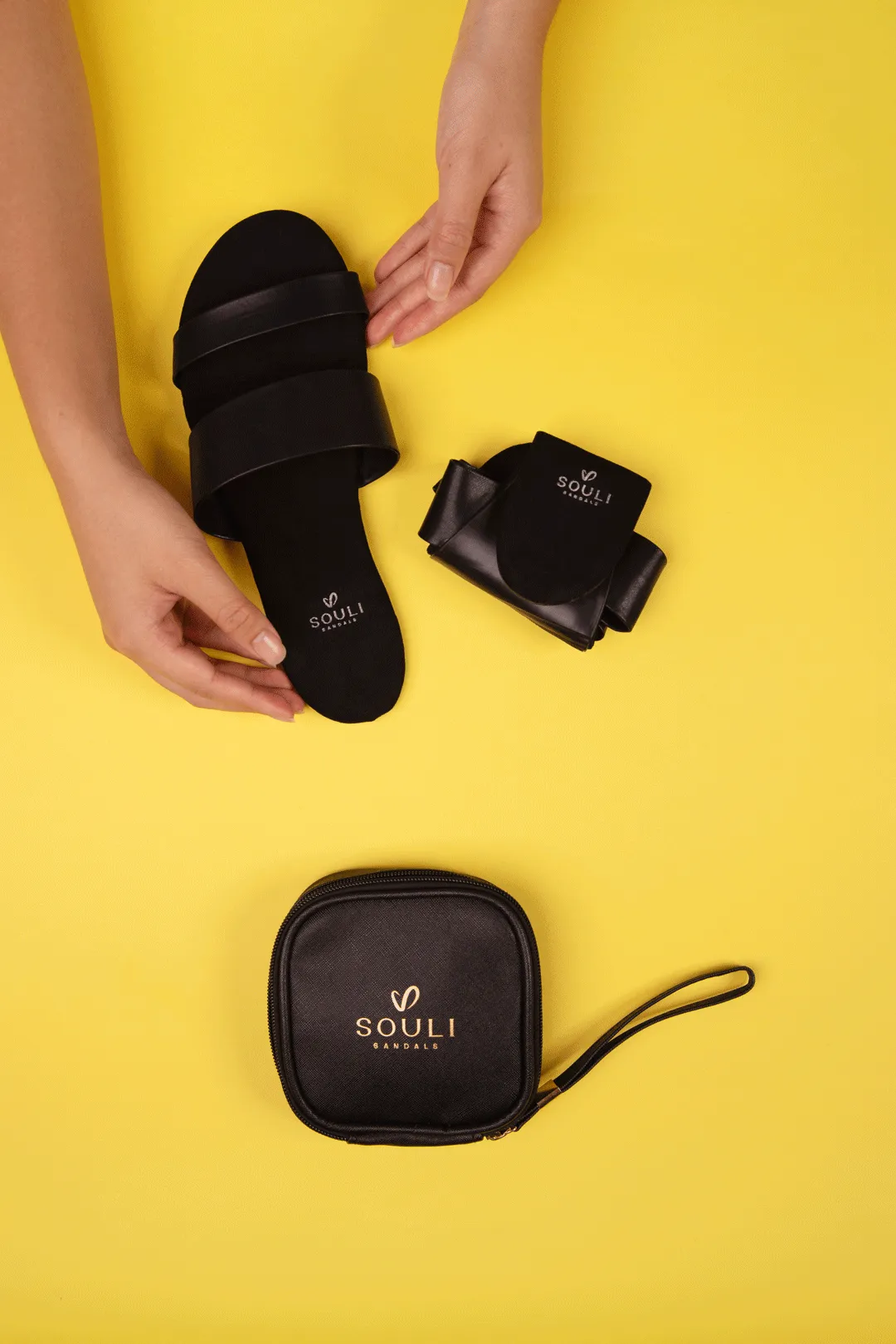 Souli Slides w/ Case │ Thin Sole  │ Vegan Leather Footbed w/ Leather Straps
