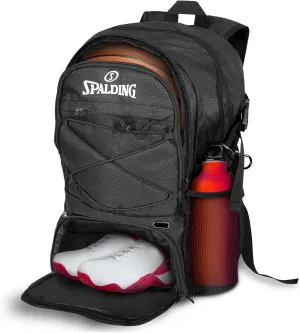 Spalding Basketball Backpack - Black Sports Bag with Ball & Shoe Compartment, Basketball Accessories Bag