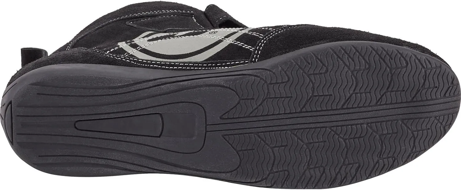Speedway Motors Viper Mid-Top SFI 3.3/5 Racing Shoes, Size 6: Leather & FRC, Soft Compound Performance Sole, Reinforced Eyelets, Double Stitched, Hook-and-Loop Closure, Black with Gray Logo