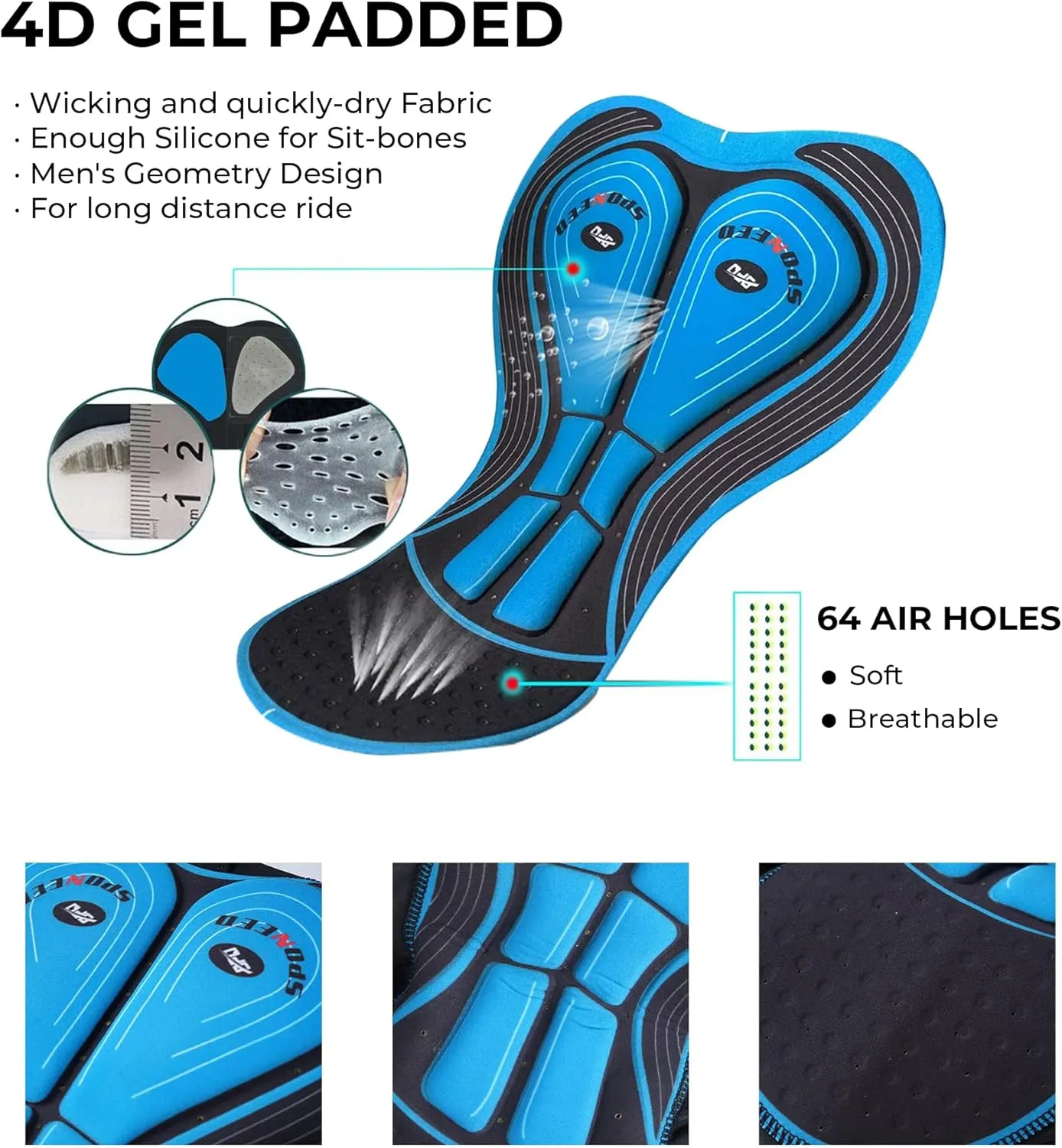 sponeed Men Bike Shorts Cushioned Biking Wear Gear Road Cycling Bottoms