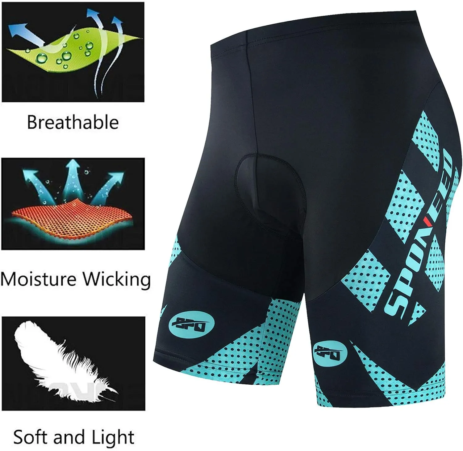 sponeed Men Bike Shorts Cushioned Biking Wear Gear Road Cycling Bottoms