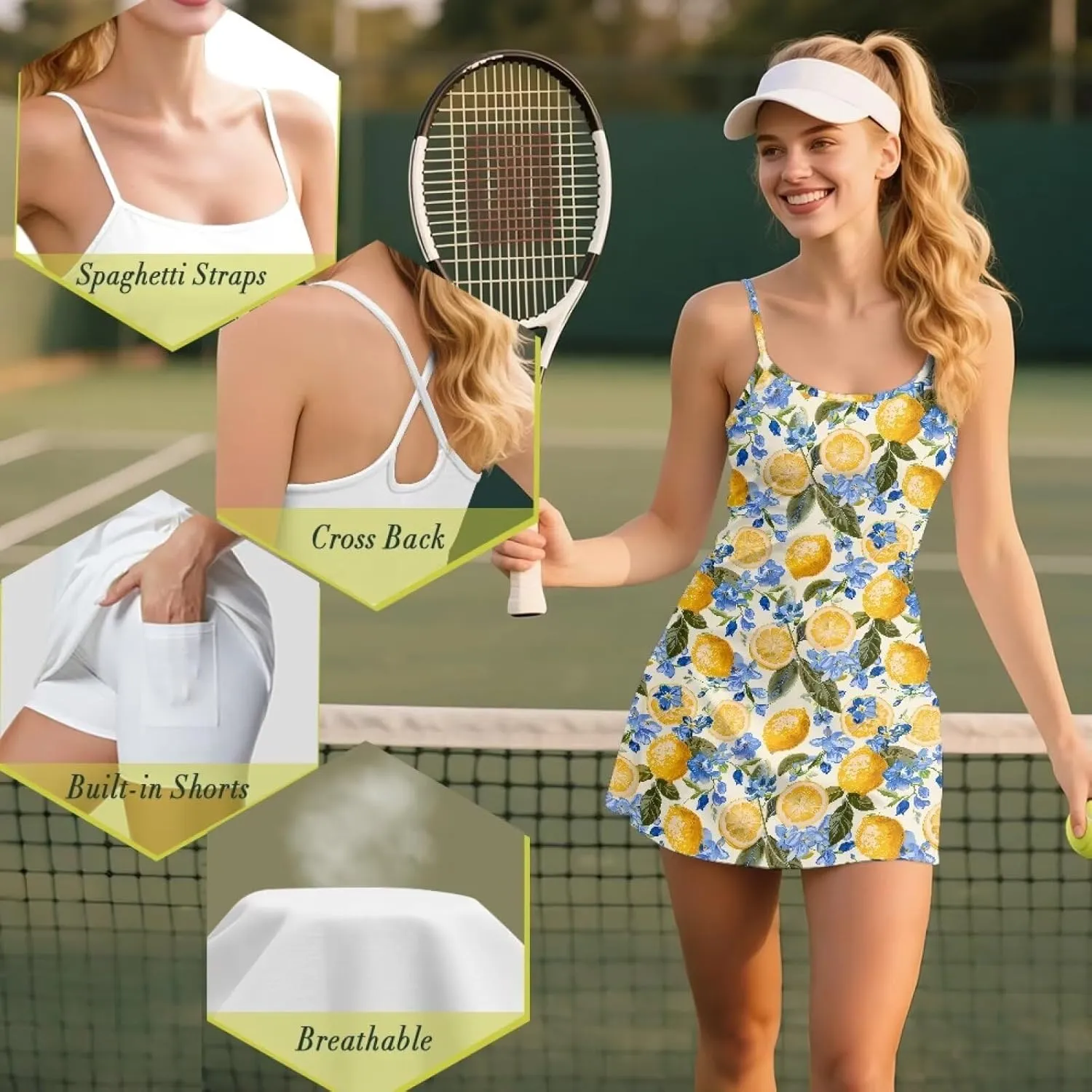 Sports Dress for Women Athletic Tennis Golf Dress with Built-in Shorts Perfect for Golf, Tennis, Gym