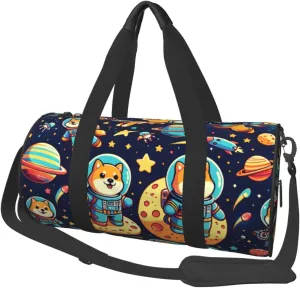 Sports Duffel Bag Astronaut-Shiba-Exploration Foldable Travel Tote Bag Weekender Sleepover Carry On Bag