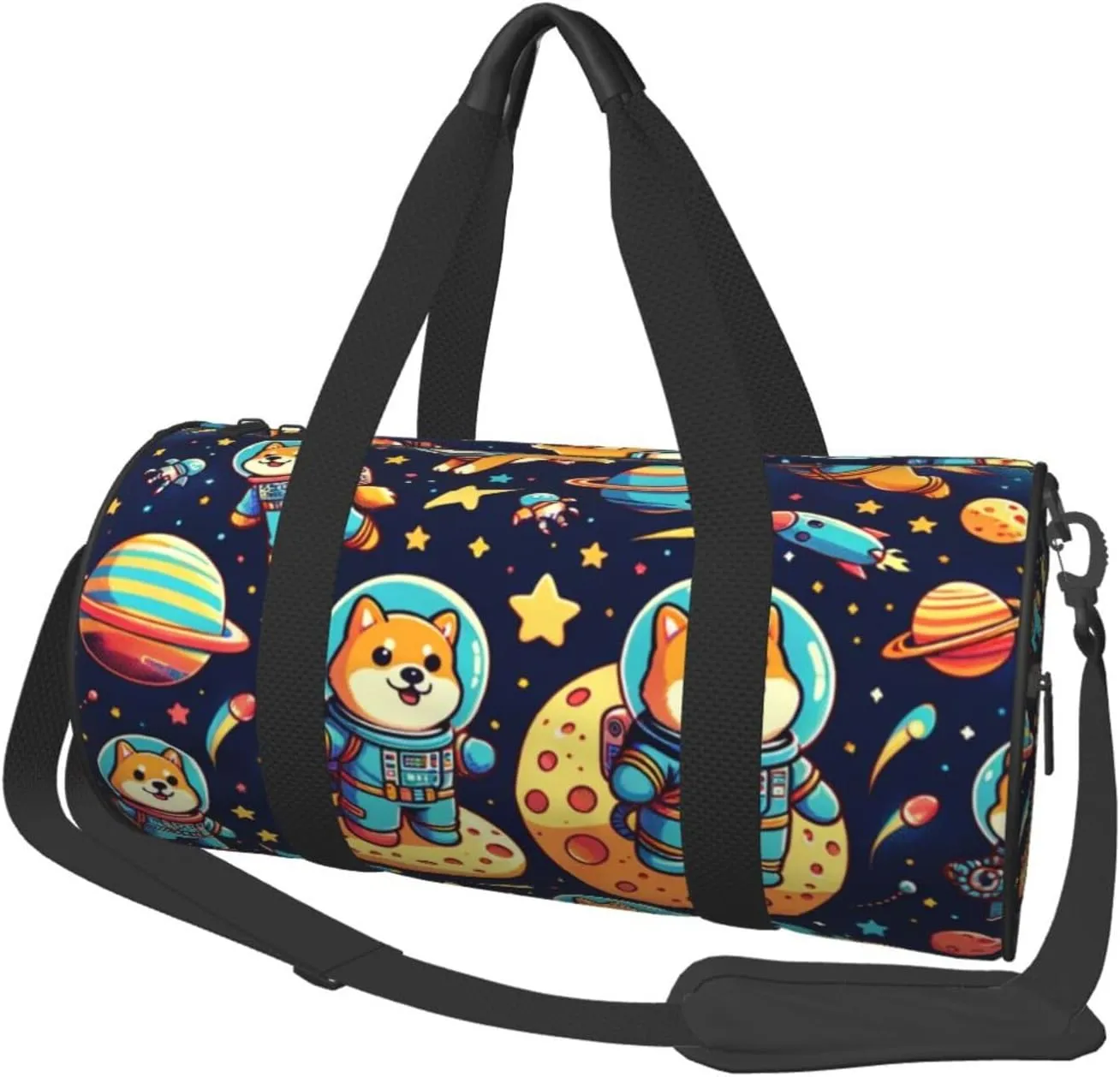 Sports Duffel Bag Astronaut-Shiba-Exploration Foldable Travel Tote Bag Weekender Sleepover Carry On Bag