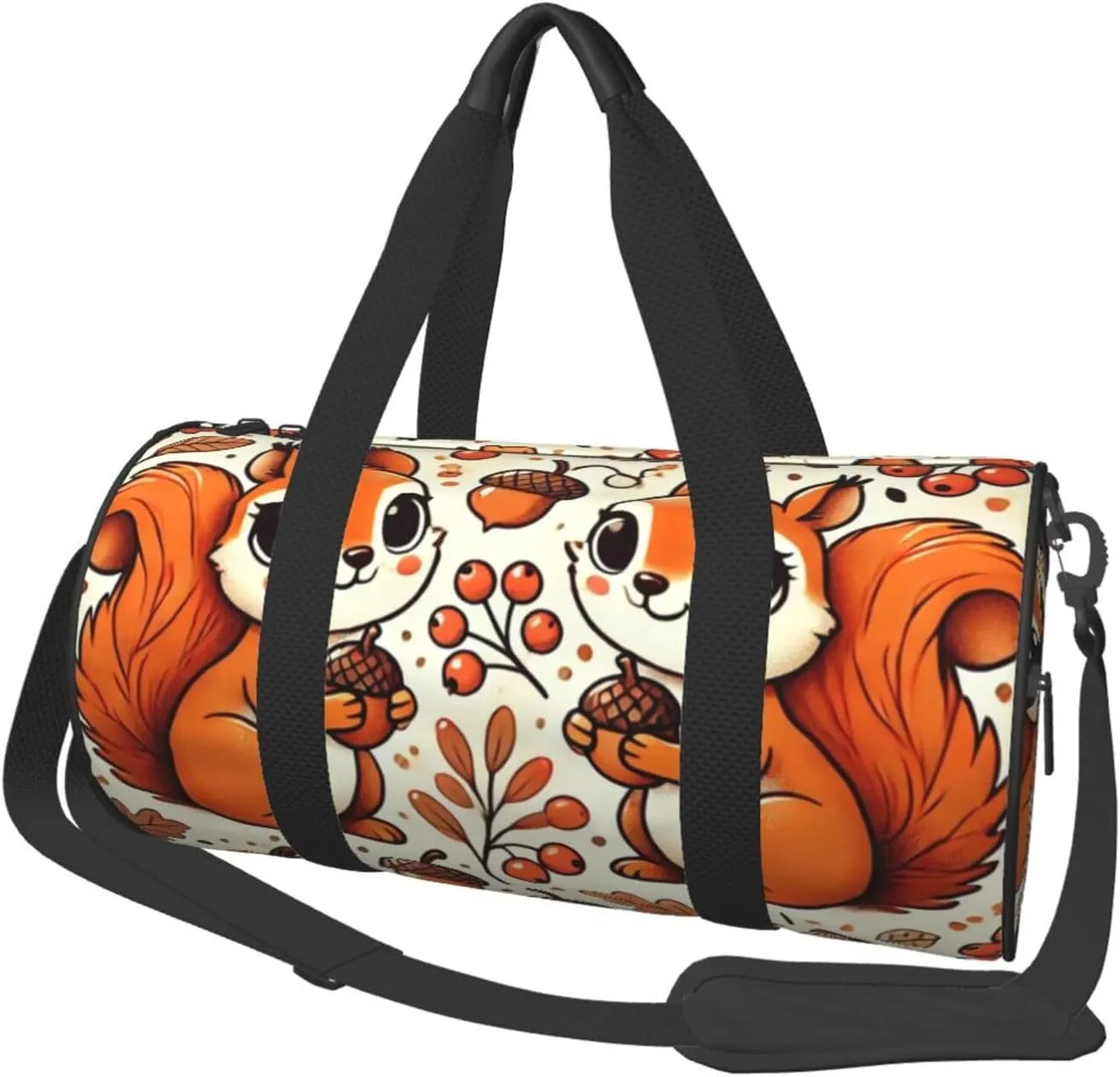 Sports Duffel Bag Autumn-Squirrels Foldable Travel Tote Bag Weekender Sleepover Carry On Bag