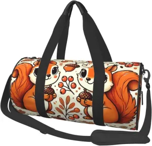 Sports Duffel Bag Autumn-Squirrels Foldable Travel Tote Bag Weekender Sleepover Carry On Bag