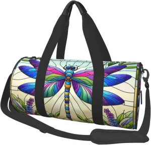 Sports Duffel Bag Colorful-Dragonfly-Floral Foldable Travel Tote Bag Weekender Sleepover Carry On Bag