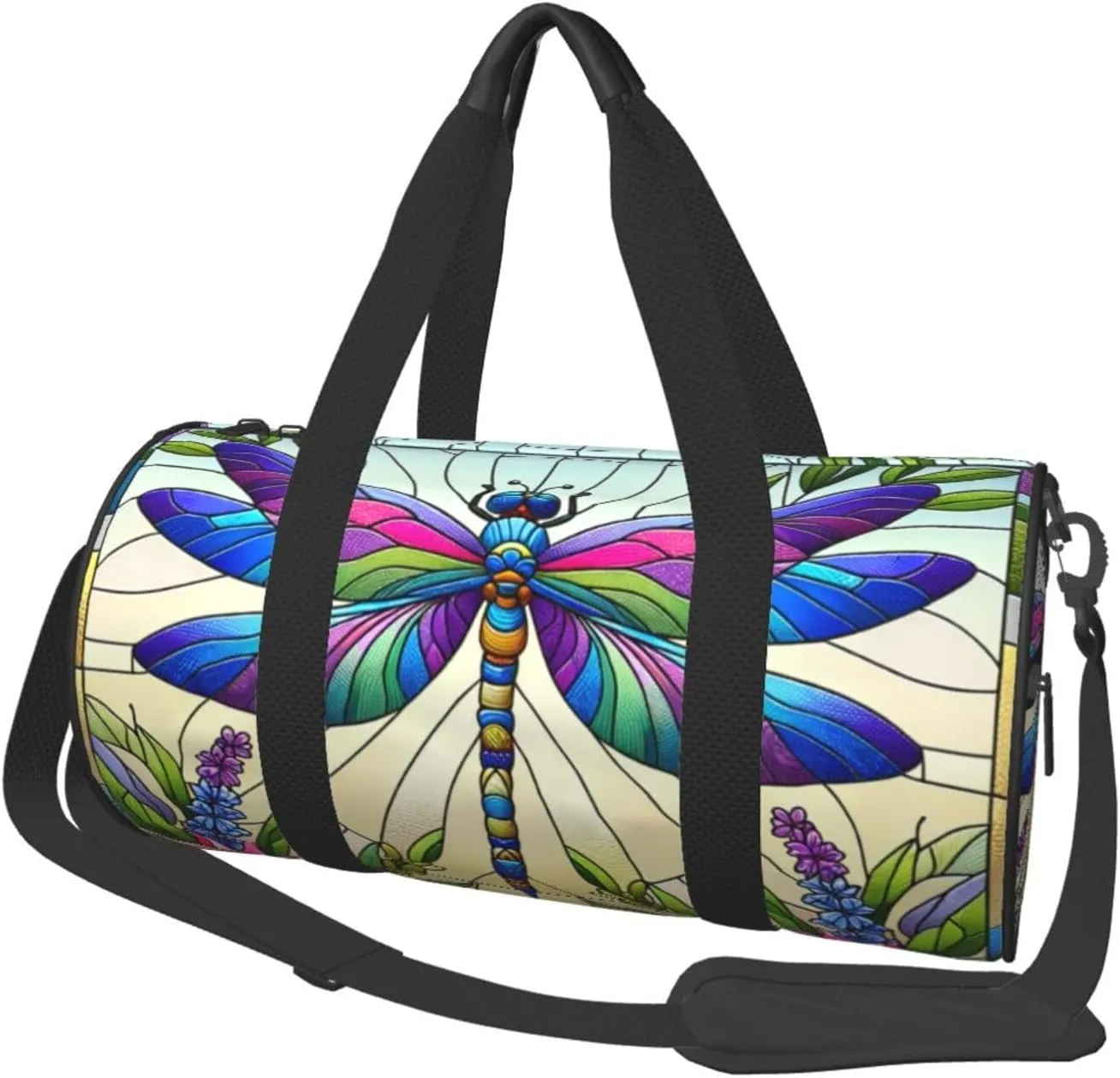 Sports Duffel Bag Colorful-Dragonfly-Floral Foldable Travel Tote Bag Weekender Sleepover Carry On Bag