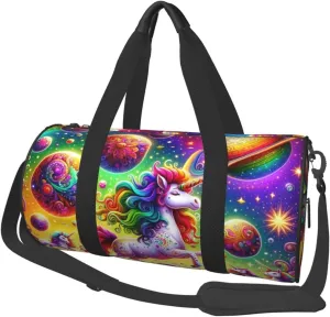 Sports Duffel Bag Cosmic-Horse-Fantasy Foldable Travel Tote Bag Weekender Sleepover Carry On Bag