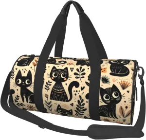 Sports Duffel Bag Cute-Cats-Floral Foldable Travel Tote Bag Weekender Sleepover Carry On Bag