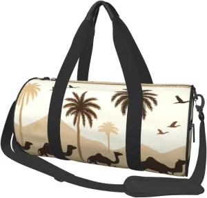 Sports Duffel Bag Desert-Palm-Trees-Camels Foldable Travel Tote Bag Weekender Sleepover Carry On Bag