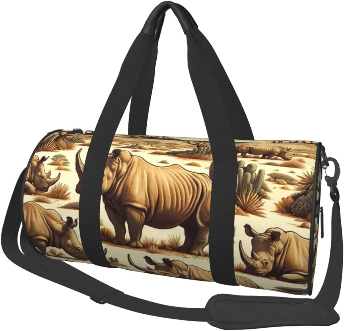 Sports Duffel Bag Endangered-Rhino-Yellow-Desert Foldable Travel Tote Bag Weekender Sleepover Carry On Bag