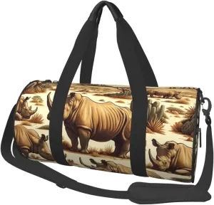 Sports Duffel Bag Endangered-Rhino-Yellow-Desert Foldable Travel Tote Bag Weekender Sleepover Carry On Bag