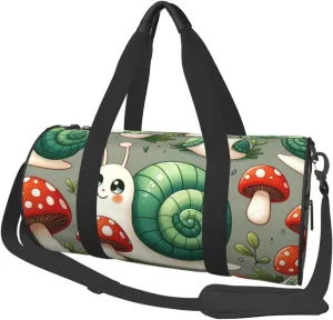 Sports Duffel Bag Snails-Mushrooms-Pattern Foldable Travel Tote Bag Weekender Sleepover Carry On Bag