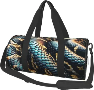 Sports Duffel Bag Snake-Reticulated-Scales Foldable Travel Tote Bag Weekender Sleepover Carry On Bag