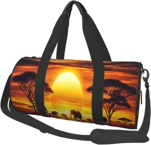 Sports Duffel Bag Sunset-African-Elephant Foldable Travel Tote Bag Weekender Sleepover Carry On Bag