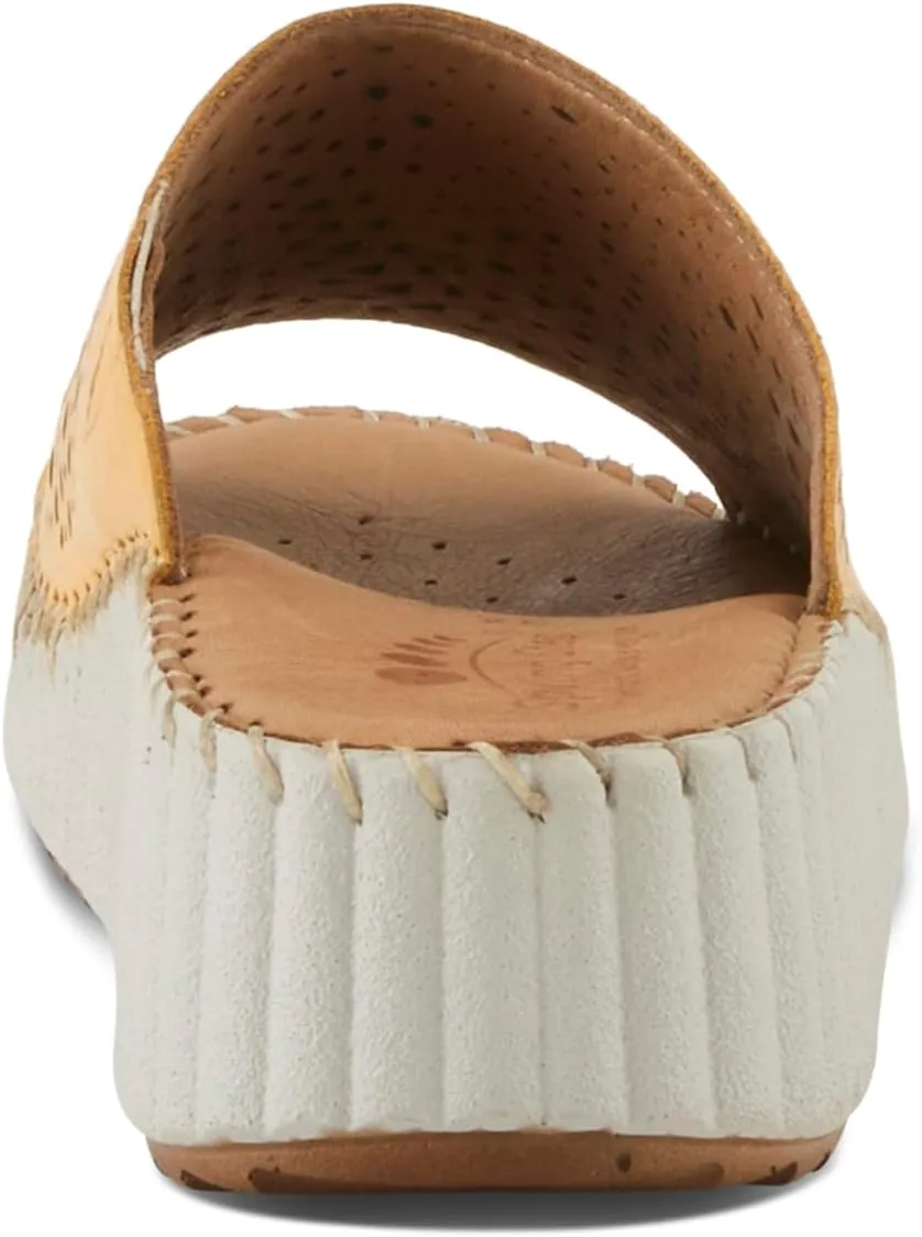 Spring Step Women's RHYDIAN Slip-On Leather Wedge Sandals – Perforated Flower Design, Cushioned Footbed, Made in Turkey