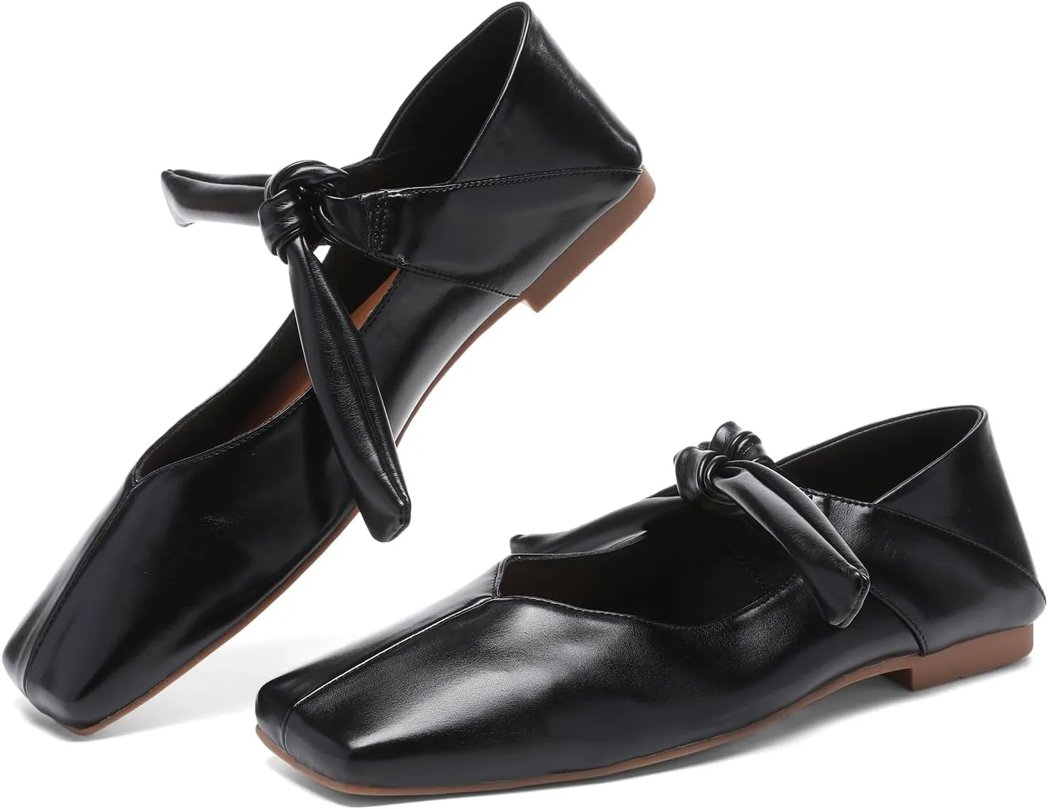 Square Toe Ballet Flats for Women Bow Mary Jane Flats Slip On Dress Ballerina Shoes