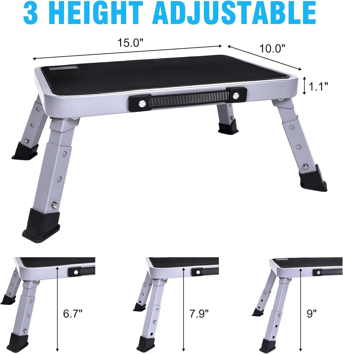 Step Stool, Adjustable Folding Step Stools for Adults and Seniors, Foldable Step Stool,Step Ladder with Anti-Slip Platform and Rubber feet for Kitchen,Bed,Garden,RV,Office Use,350Ibs Capacity