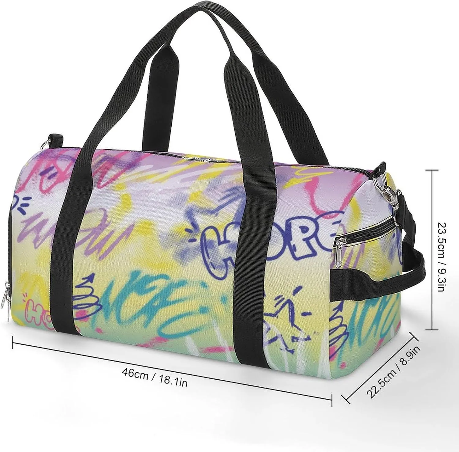 Street Art Graffiti Urban Style Fitness Large Gym Bag for Unisex with Shoe Compartment & Wet Pocket