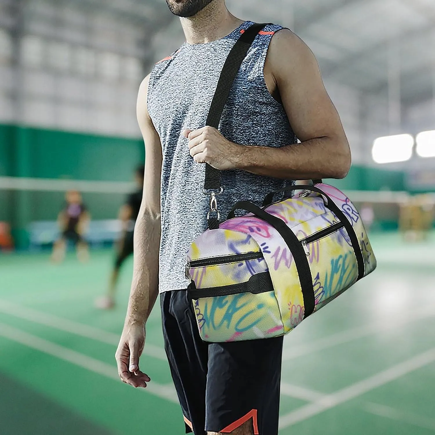 Street Art Graffiti Urban Style Fitness Large Gym Bag for Unisex with Shoe Compartment & Wet Pocket