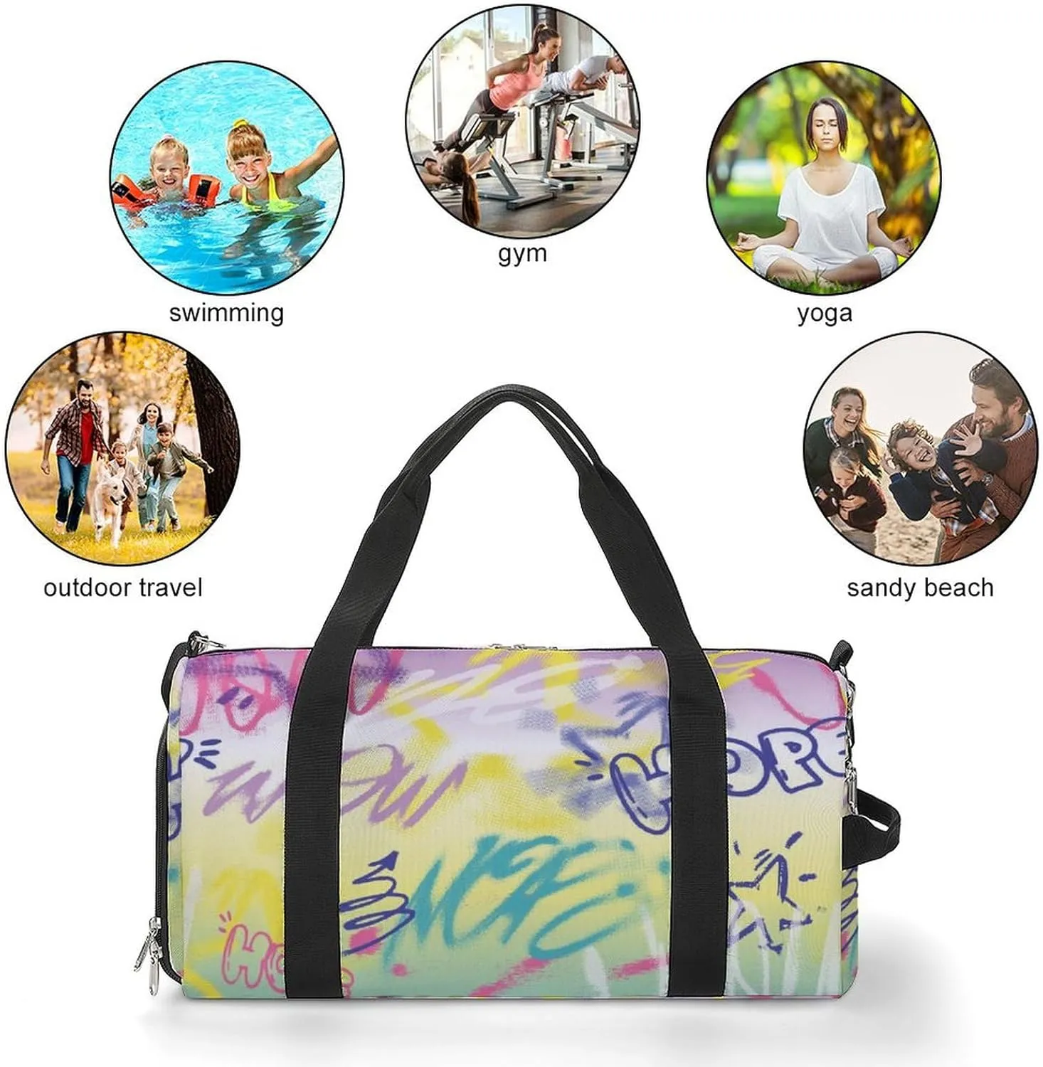 Street Art Graffiti Urban Style Fitness Large Gym Bag for Unisex with Shoe Compartment & Wet Pocket