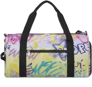 Street Art Graffiti Urban Style Fitness Large Gym Bag for Unisex with Shoe Compartment & Wet Pocket