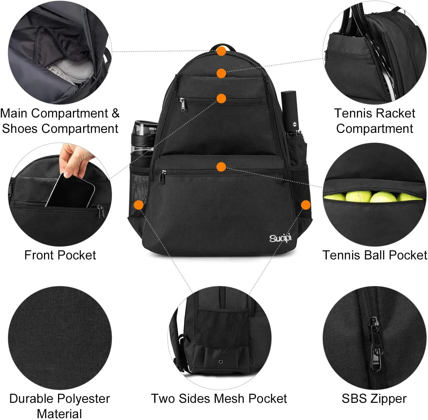 Sucipi Tennis Bag Professional Tennis Backpack for Men and Women Racket Bags Holds 2 Rackets with Ventilated Shoe Compartment