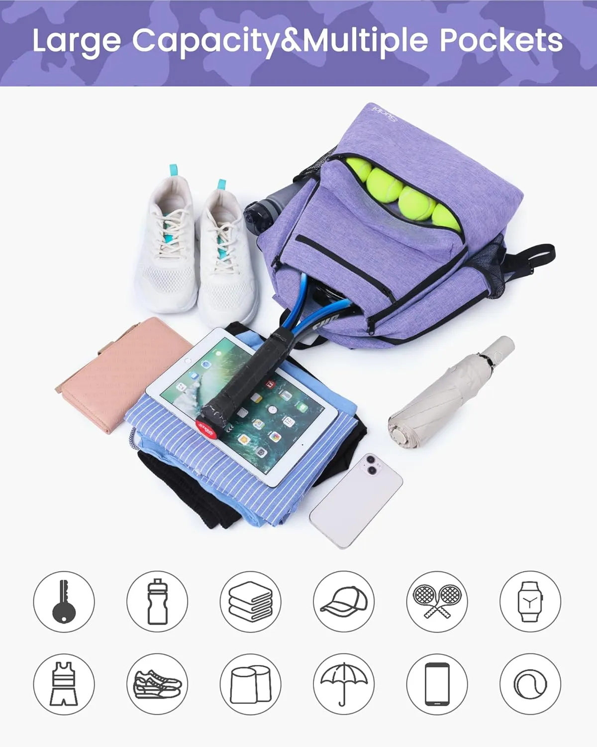 Sucipi Tennis Bag Professional Tennis Backpack for Men and Women Racket Bags Holds 2 Rackets with Ventilated Shoe Compartment