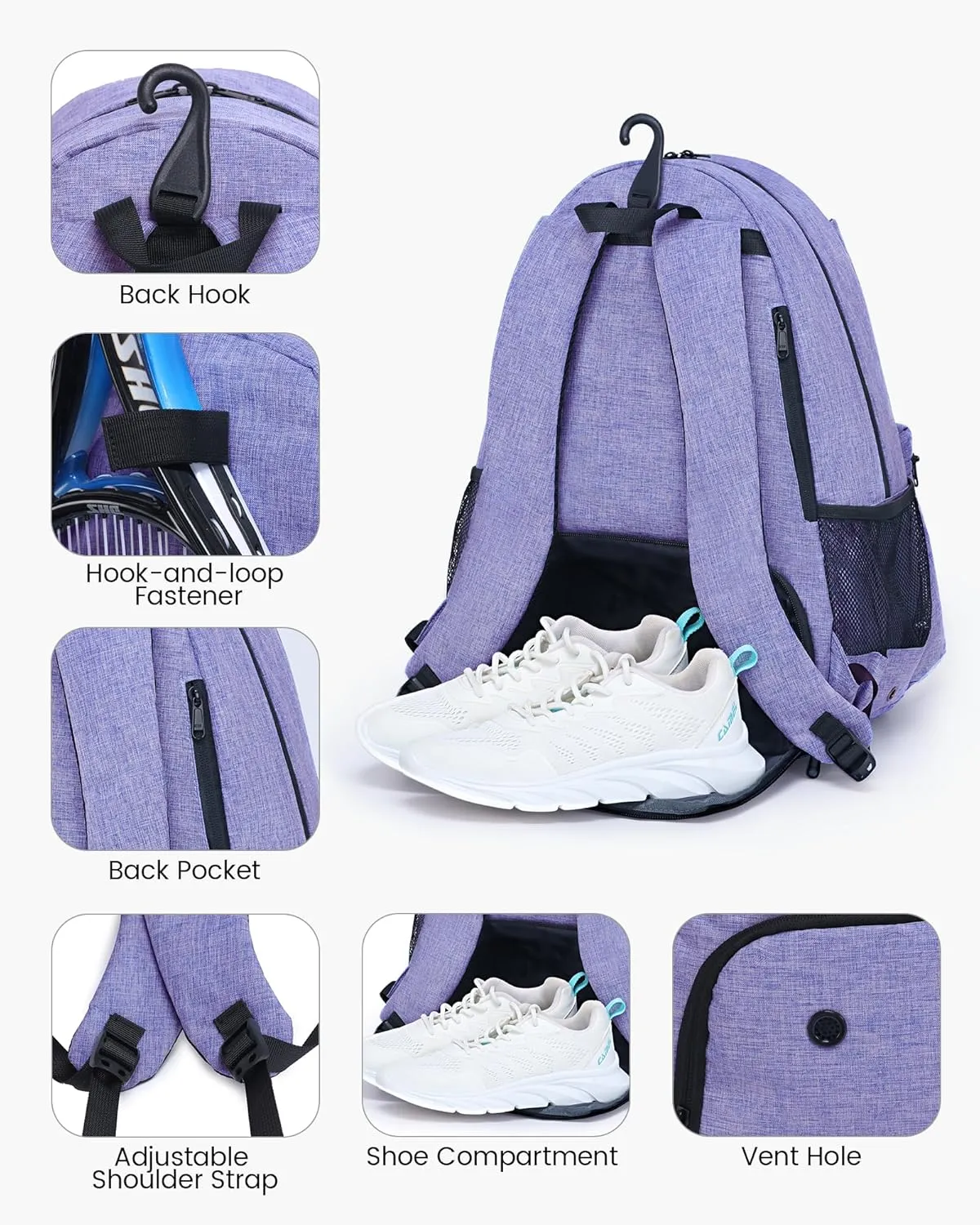 Sucipi Tennis Bag Professional Tennis Backpack for Men and Women Racket Bags Holds 2 Rackets with Ventilated Shoe Compartment